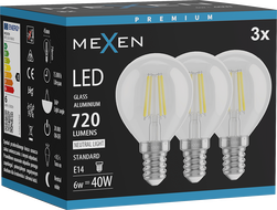 Mexen Vintis 3x LED филаментна крушка E14, G45, 6W, Неутрална - 4000K, 720 lm, прозрачна