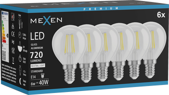 Mexen Vintis 6x LED крушка на нажежаема жичка E14, G45, 6W, неутрална - 4000K, 720 lm,