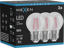 Mexen Vintis 3x LED филамент крушка E27, G45, 4W, 55 lm, червен - L156-E27-04XX-45x03
