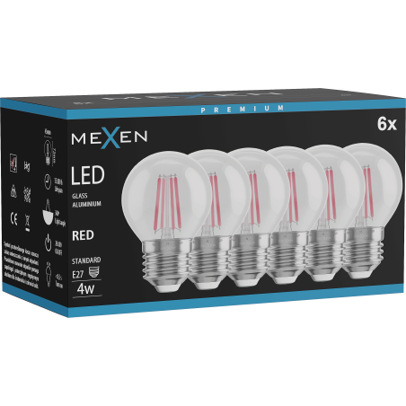 Mexen Vintis 6x LED филаментна крушка E27, G45, 4W, 55 lm, червена - L156-E27-04XX-45x06