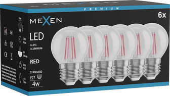 Mexen Vintis 6x LED филаментна крушка E27, G45, 4W, 55 lm, червена - L156-E27-04XX-45x06