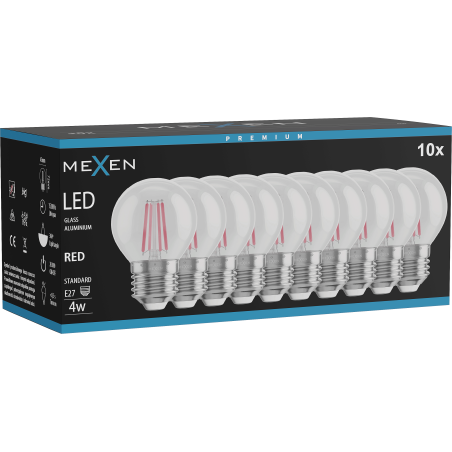 Mexen Vintis 10x LED крушка с нажежаема жичка E27, G45, 4W, 55 lm, червена - L156-E27-04XX-45x10