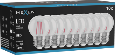 Mexen Vintis 10x LED крушка с нажежаема жичка E27, G45, 4W, 55 lm, червена - L156-E27-04XX-45x10