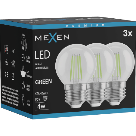 Mexen Vintis 3x LED нажежаема крушка E27, G45, 4W, 55 lm, зелена - L156-E27-04XX-46x03