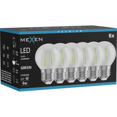 Mexen Vintis 6x LED филаментна крушка E27, G45, 4W, 55 lm, зелена - L156-E27-04XX-46x06
