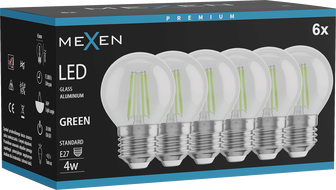 Mexen Vintis 6x LED филаментна крушка E27, G45, 4W, 55 lm, зелена - L156-E27-04XX-46x06