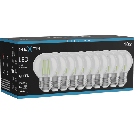 Mexen Vintis 10x LED филамент крушка E27, G45, 4W, 55 lm, зелена - L156-E27-04XX-46x10