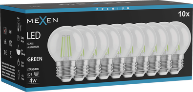 Mexen Vintis 10x LED филамент крушка E27, G45, 4W, 55 lm, зелена - L156-E27-04XX-46x10