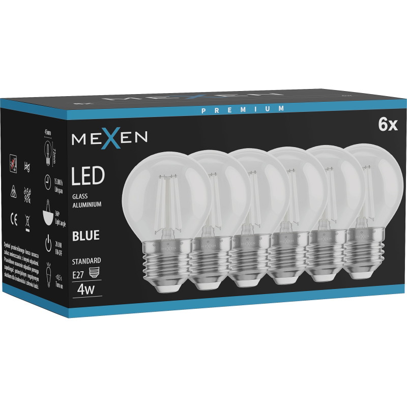 Mexen Vintis 6x LED крушка с нажежаема жичка E27, G45, 4W, 55 lm, синя - L156-E27-04XX-47x06