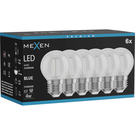 Mexen Vintis 6x LED крушка с нажежаема жичка E27, G45, 4W, 55 lm, синя - L156-E27-04XX-47x06