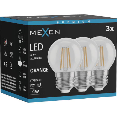 Mexen Vintis 3x крушка с нажежаема жичка LED E27, G45, 4W, 55 lm, оранжево - L156-E27-04XX-48x03
