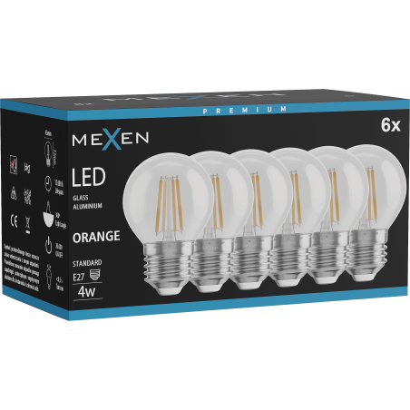 Mexen Vintis 6x LED филаментна крушка E27, G45, 4W, 55 lm, оранжево - L156-E27-04XX-48x06