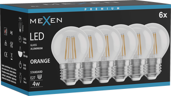Mexen Vintis 6x LED филаментна крушка E27, G45, 4W, 55 lm, оранжево - L156-E27-04XX-48x06