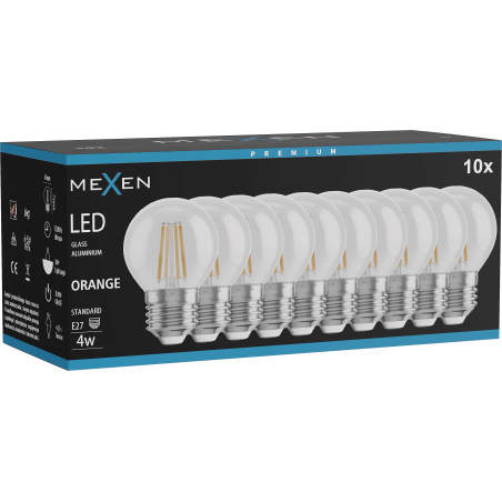 Mexen Vintis 10x LED филaментнa крушка E27, G45, 4W, 55 lm, оранжева - L156-E27-04XX-48x10
