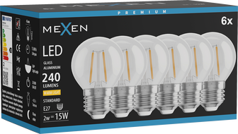 Mexen Vintis 6x LED нажежаема жичка E27, G45, 2W, Топла - 2700K, 240 lm, прозрачна