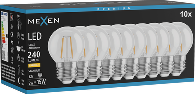Mexen Vintis 10x LED филаментна крушка E27, G45, 2W, Топла - 2700K, 240 lm, прозрачна