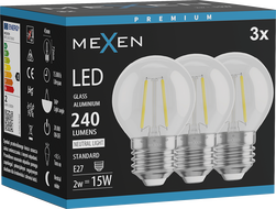 Mexen Vintis 3x LED филаментна крушка E27, G45, 2W, Неутрална - 4000K, 240 lm, прозрачна -
