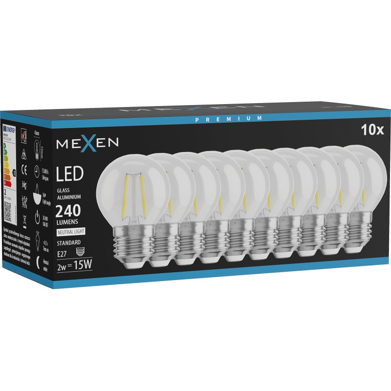 Mexen Vintis 10x LED нажежаема жичка-крушка E27, G45, 2W, неутрална - 4000K, 240 lm,
