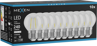 Mexen Vintis 10x LED нажежаема жичка-крушка E27, G45, 2W, неутрална - 4000K, 240 lm,