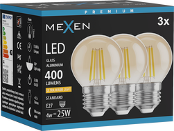 Mexen Vintis 3x LED крушка с нажежаема жичка E27, G45, 4W, Топла - 2200K, 400 lm, кехлибар