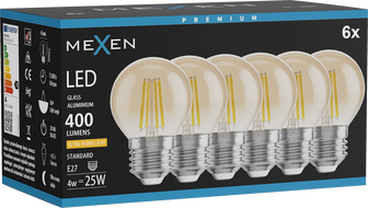 Mexen Vintis 6x LED крушка с нажежаема нишка E27, G45, 4W, Топло - 2200K, 400 lm, кехлибар