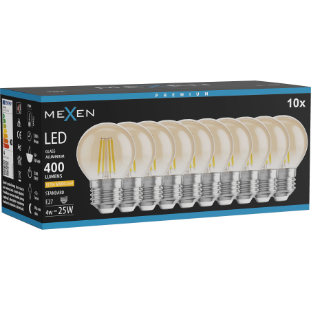Mexen Vintis 10x LED лампа с нажежаем конец E27, G45, 4W, Топла - 2200K, 400 lm, кехлибар