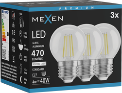 Mexen Vintis 3x Декоративна LED крушка E27, G45, 4W, Неутрална - 4000K, 470 lm, прозрачна -