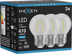 Mexen Vintis 3x LED нажежаема крушка E27, G45, 4W, Студена - 6500K, 470 lm, прозрачна