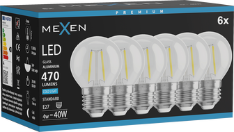 Mexen Vintis 6x LED нажежаема жичка крушка E27, G45, 4W, Студена - 6500K, 470 lm, прозрачна