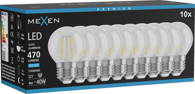 Mexen Vintis 10x LED нажежаема лампа E27, G45, 4W, Студена - 6500K, 470 lm, прозрачна