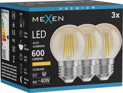 Mexen Vintis 3x LED нажежаема жичка E27, G45, 6W, Топло - 2200K, 600 lm, кехлибар