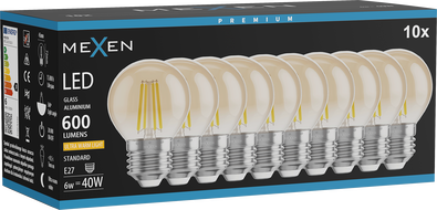 Mexen Vintis 10x LED филаментна крушка E27, G45, 6W, Топла - 2200K, 600 lm, кехлибар