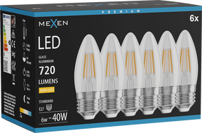 Mexen Vintis 6x LED крушка с нажежаема жичка E27, C35, 6W, Топла - 2700K, 720 lm, прозрачна