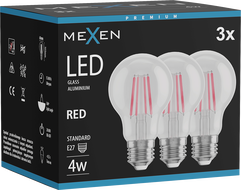 Mexen Vintis 3x LED филамент крушка E27, A60, 4W, 55 lm, червена - L150-E27-04XX-45x03