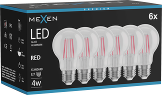 Mexen Vintis 6x LED филaментна крушка E27, A60, 4W, 55 lm, червена - L150-E27-04XX-45x06