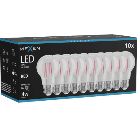 Mexen Vintis 10x LED филаментни крушки E27, A60, 4W, 55 lm, червени - L150-E27-04XX-45x10