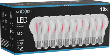 Mexen Vintis 10x LED филаментни крушки E27, A60, 4W, 55 lm, червени - L150-E27-04XX-45x10