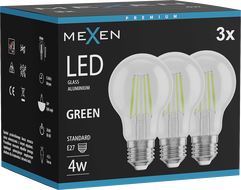 Mexen Vintis 3x LED филамент крушка E27, A60, 4W, 55 lm, зелена - L150-E27-04XX-46x03