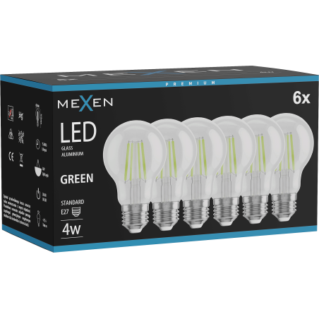 Mexen Vintis 6x LED нажежаема крушка E27, A60, 4W, 55 lm, зелена - L150-E27-04XX-46x06