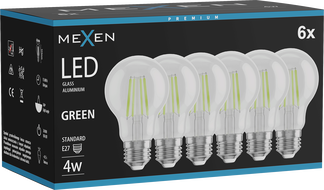 Mexen Vintis 6x LED нажежаема крушка E27, A60, 4W, 55 lm, зелена - L150-E27-04XX-46x06