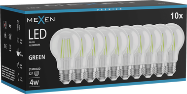 Mexen Vintis 10x LED филаментна крушка E27, A60, 4W, 55 lm, зелена - L150-E27-04XX-46x10