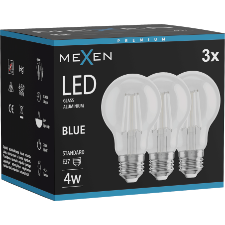 Mexen Vintis 3x LED нажежаема крушка E27, A60, 4W, 55 lm, синя - L150-E27-04XX-47x03
