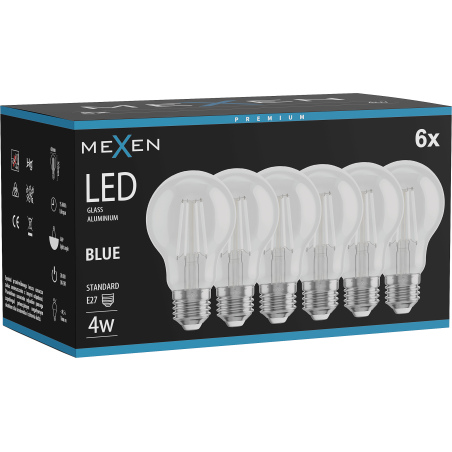 Mexen Vintis 6x LED филаментна крушка E27, A60, 4W, 55 lm, синя - L150-E27-04XX-47x06