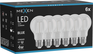 Mexen Vintis 6x LED филаментна крушка E27, A60, 4W, 55 lm, синя - L150-E27-04XX-47x06