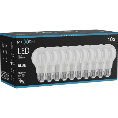 Mexen Vintis 10x LED филамент крушка E27, A60, 4W, 55 lm, синя - L150-E27-04XX-47x10