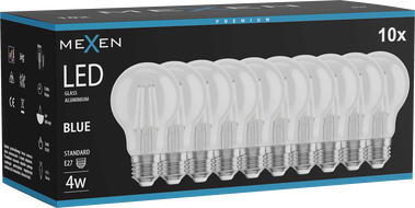 Mexen Vintis 10x LED филамент крушка E27, A60, 4W, 55 lm, синя - L150-E27-04XX-47x10