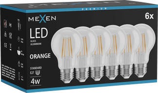 Mexen Vintis 6x LED филаментна крушка E27, A60, 4W, 55 lm, оранжева - L150-E27-04XX-48x06