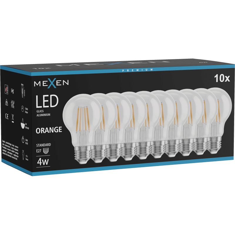 Mexen Vintis 10x LED нажежаема лампа E27, A60, 4W, 55 lm, оранжева - L150-E27-04XX-48x10