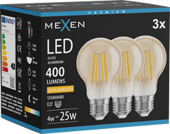 Mexen Vintis 3x LED филаментна крушка E27, A60, 4W, Топла - 2200K, 400 lm, амбър - L150-E27-0422-50x03