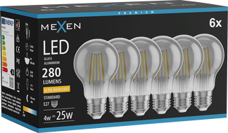 Mexen Vintis 6x LED филаментна крушка E27, A60, 4W, Топло - 2200K, 280 lm, дим - L150-E27-0422-70x06